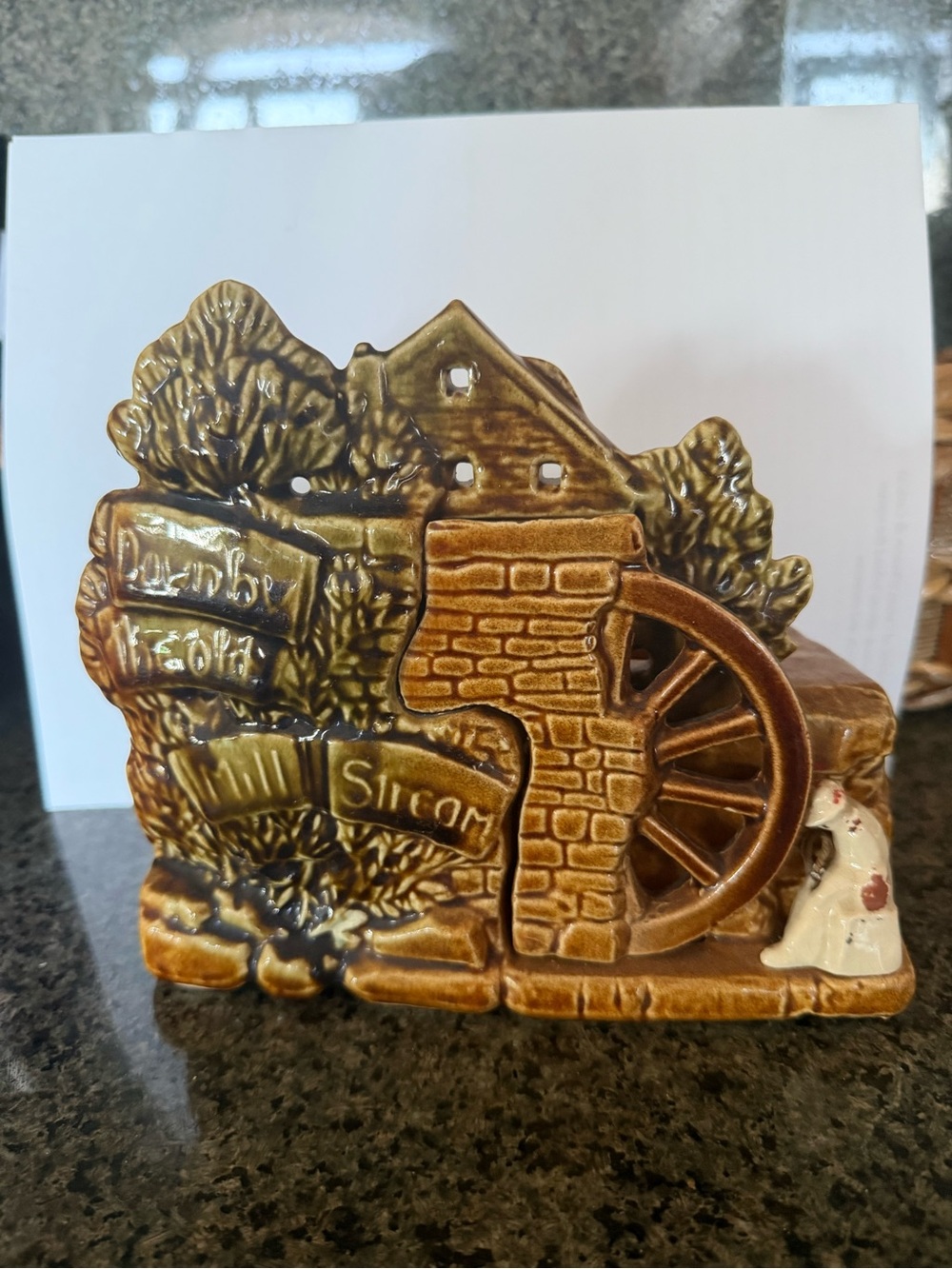 Mccoy Glossy Brown Ceramic Mill Wheel Figurine